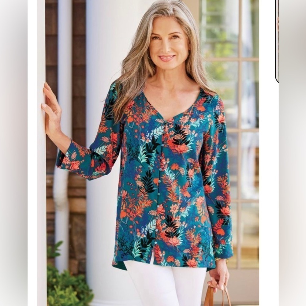 Soft Surroundings Nova Tunic Blue Coral Floral
